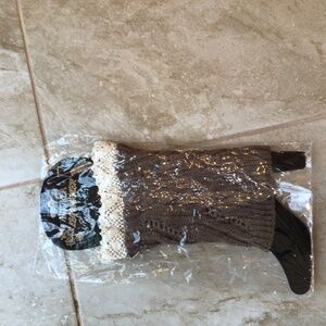 Brown Crocheted Leg Warmers With Cream Color Lace Top